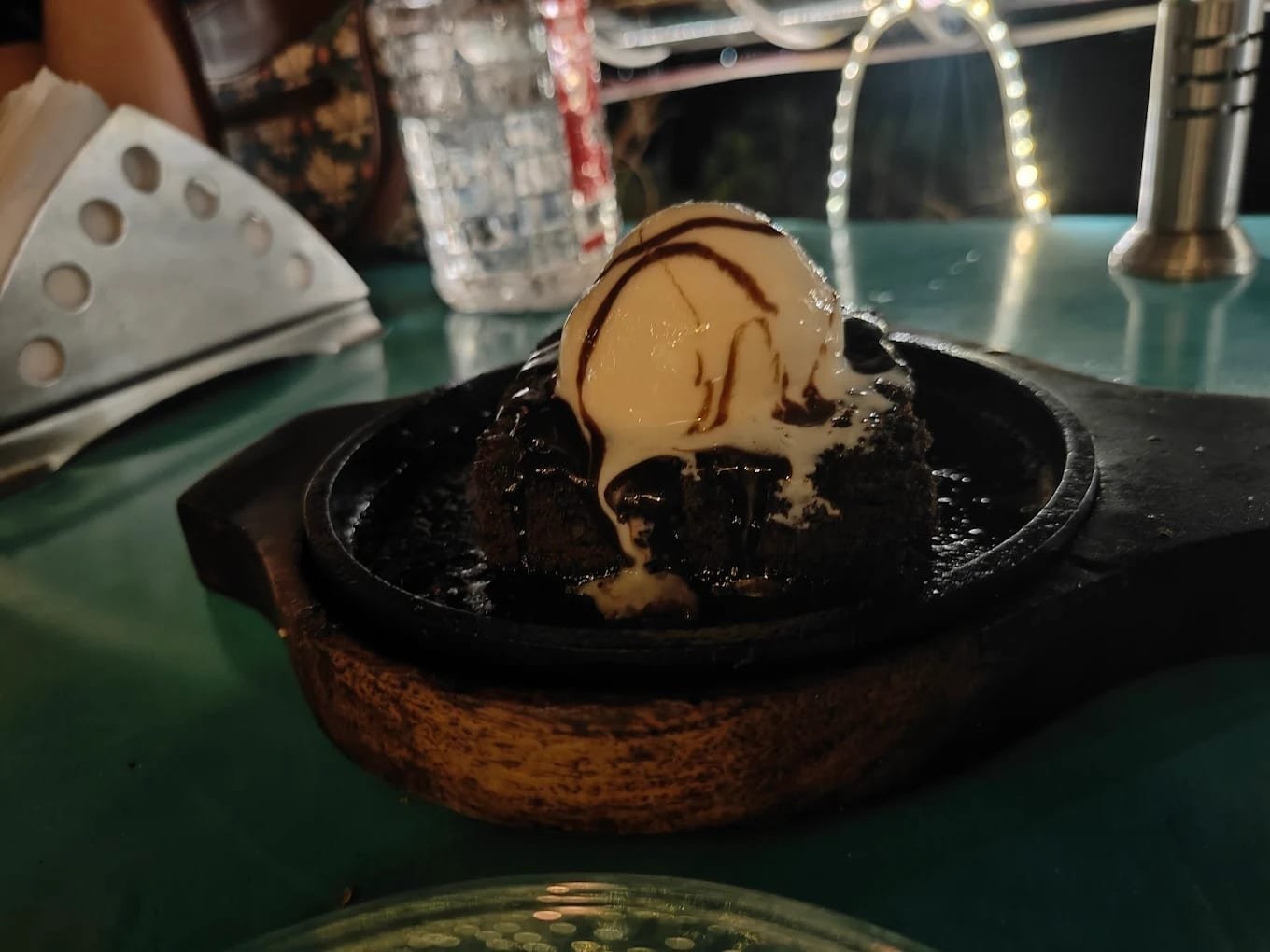 Sizzling brownie with melting vanilla ice cream