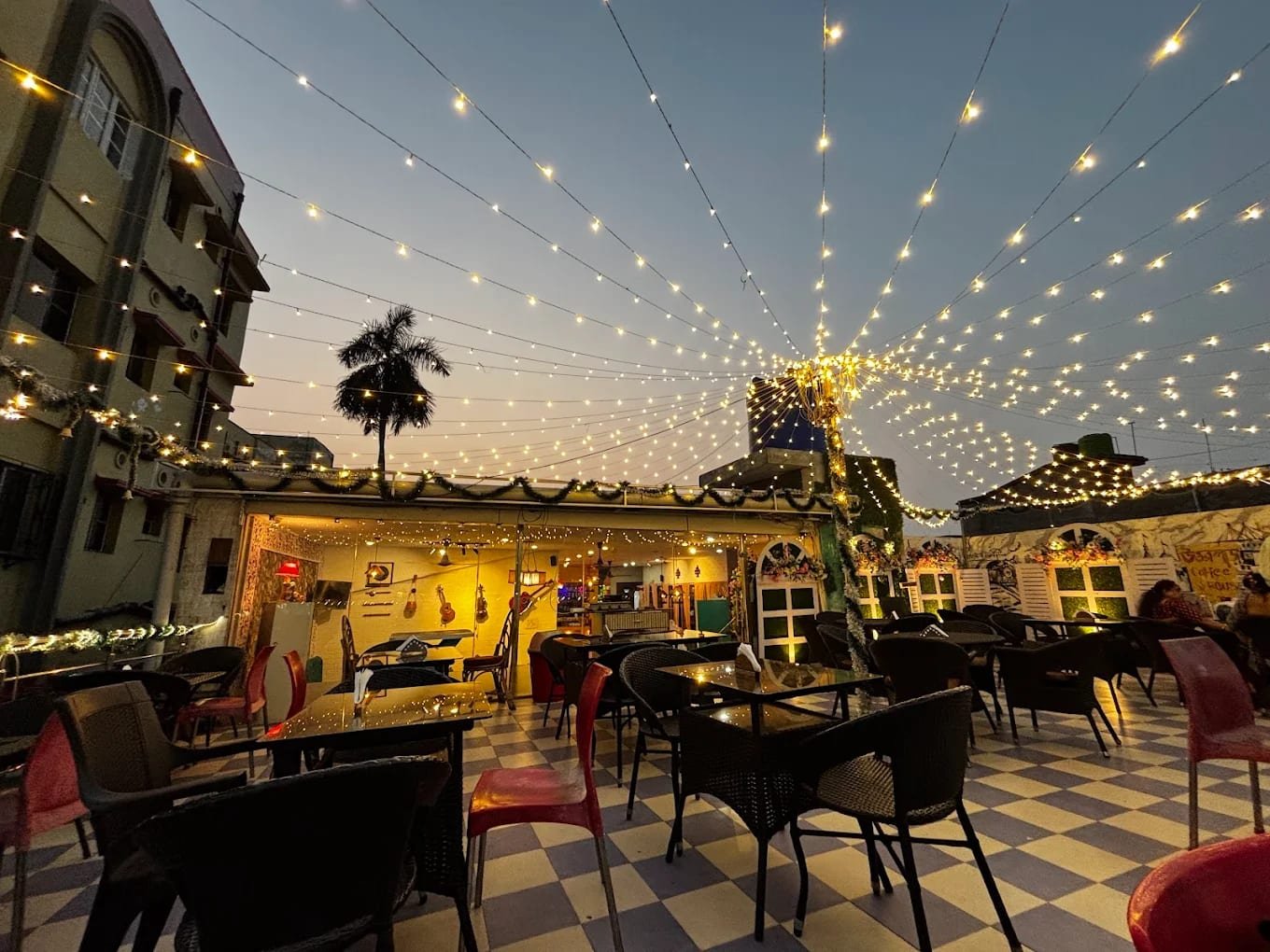 Rooftop under fairy lights